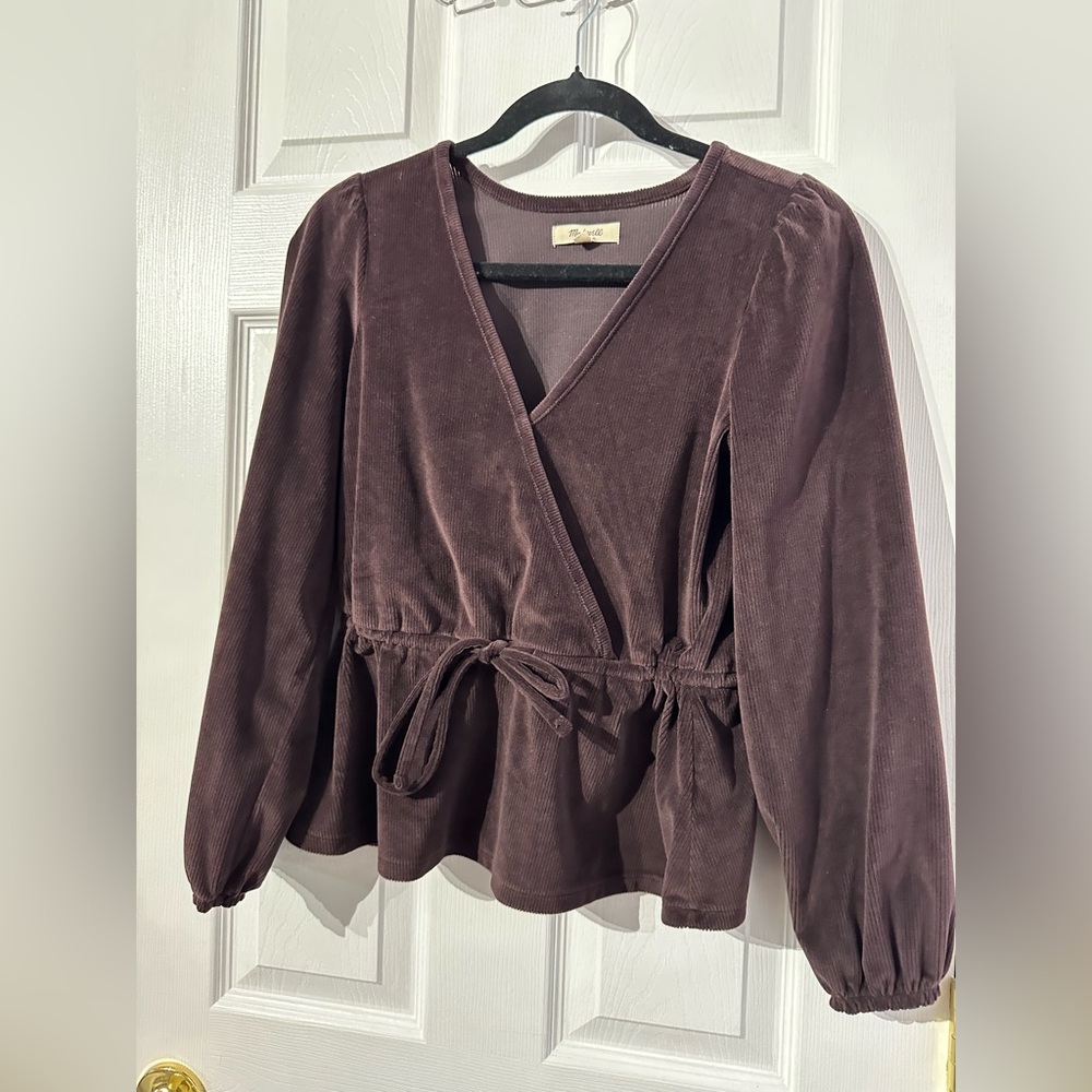 Madewell Elegant Velvet Dark Purple Wrap Top (XS) - Picture 7 of 15